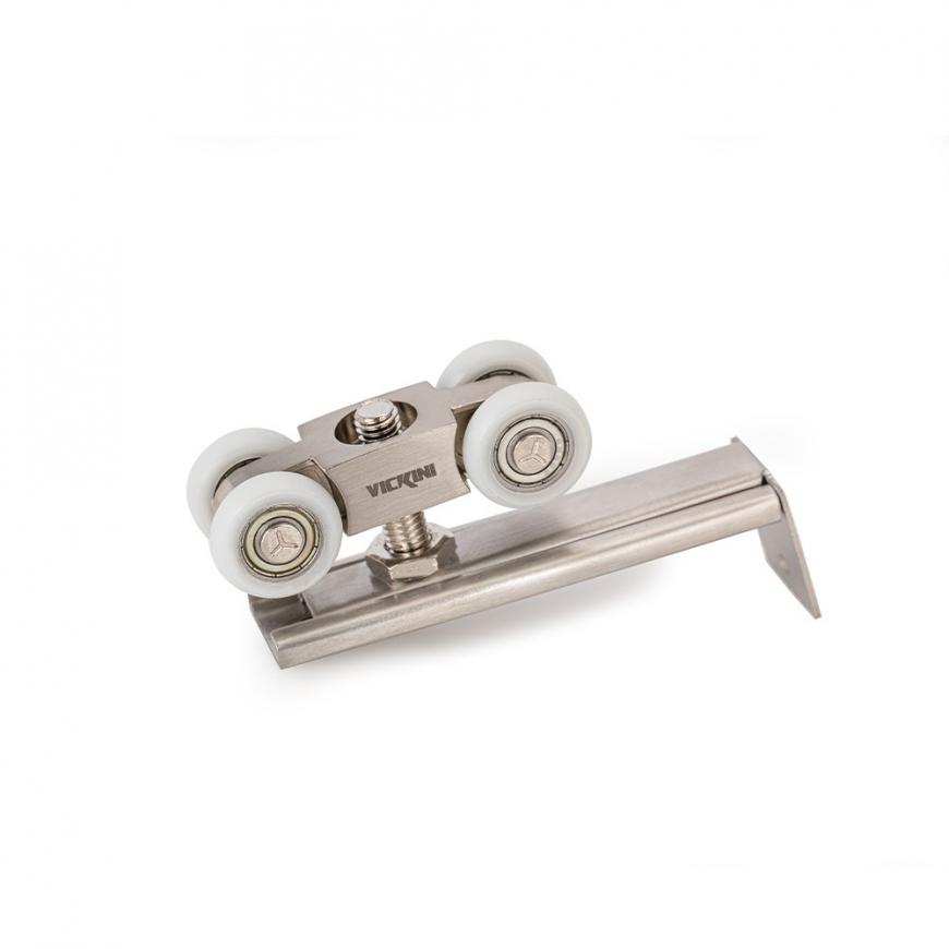 Bánh xe lùa treo 80kg 4 bánh nhựa, đế inox 201 ray hộp vuông