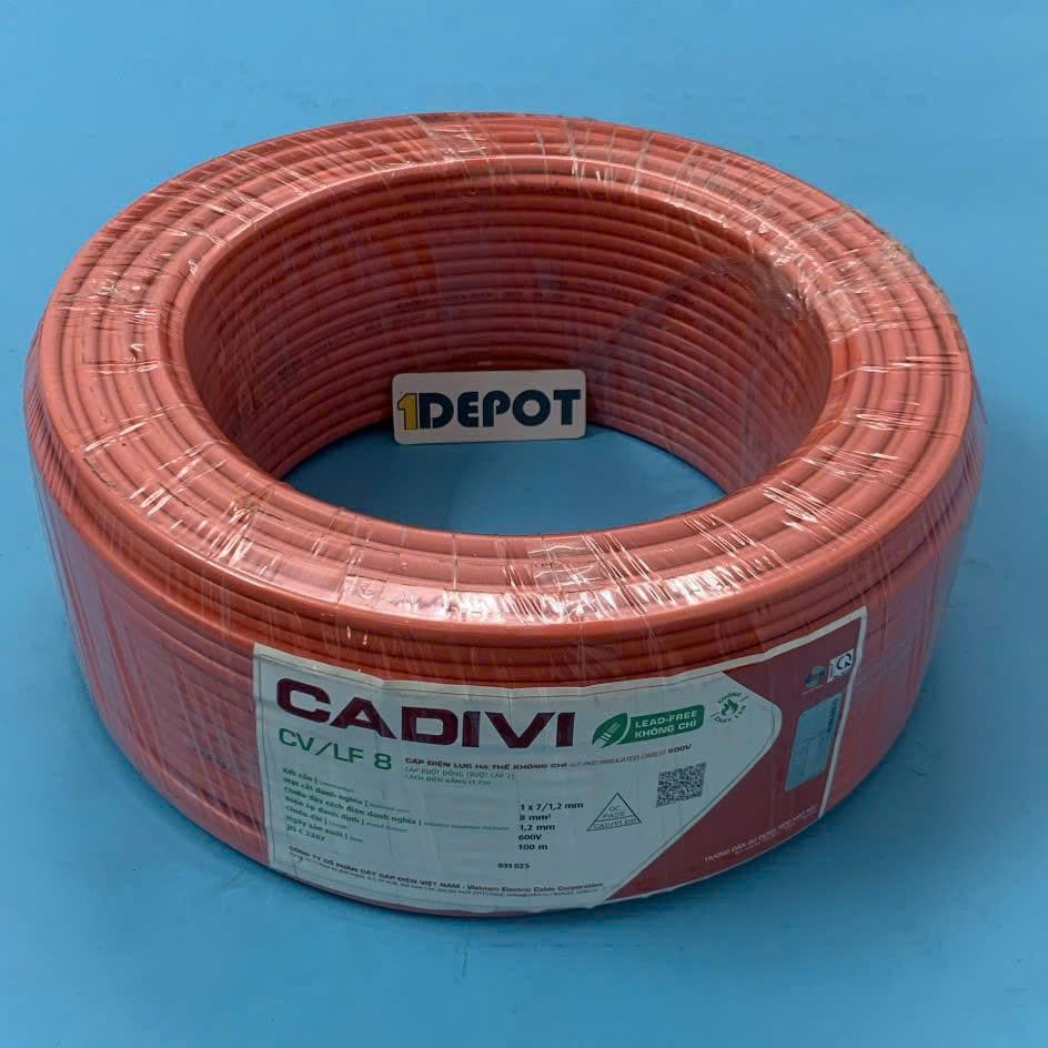 Dây điện đơn CV 8 Cadivi, màu đỏ, cuộn 100m