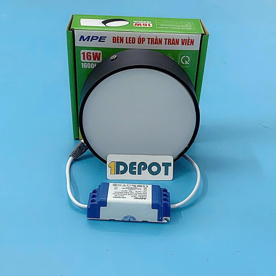 Đèn led downlight tròn ốp trần nổi tràn viền MPE SRDLB-16V, 16W, 120x38mm, ánh sáng vàng