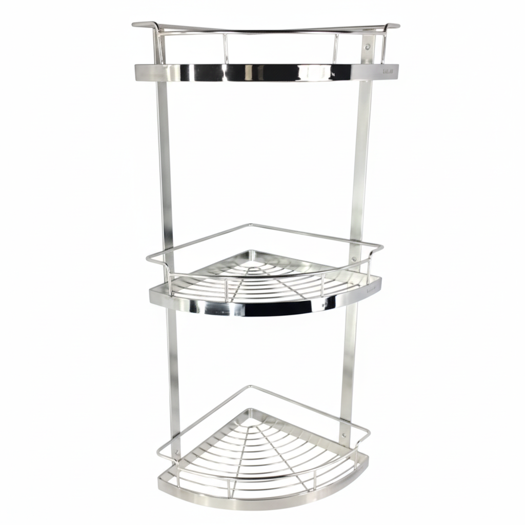 Kệ góc 3 tầng inox 304 treo tường, không chân, chống gỉ