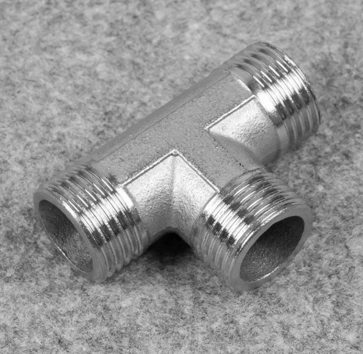 Nối T chia ống nước 3 đầu ren ngoài ø21 chất liệu inox 304