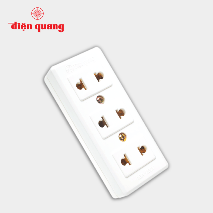 Ổ cắm Điện Quang ĐQ ESK 32 SW (3 ổ 2 chấu, có nắp che an toàn, màu trắng, không dây