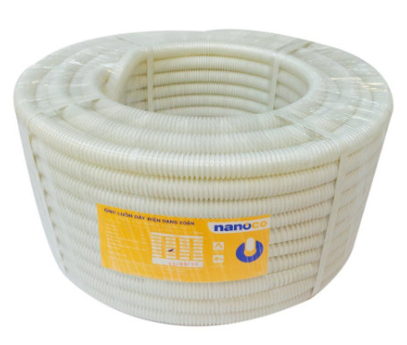 Ống ruột gà luồn dây điện Ø20mm Nanoco FRG20W, dạng xoắn, màu trắng