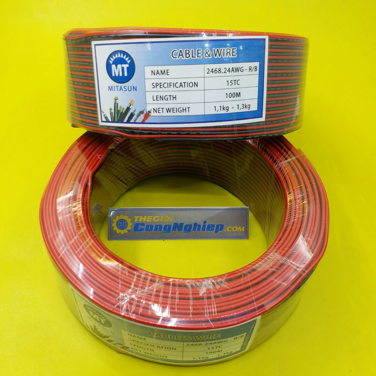 Dây điện đôi vcmd mitasun 2468.24awg-r/b, 2x0.2mm, ruột đồng vỏ bọc nhựa 2 màu đỏ đen, 100m/cuộn