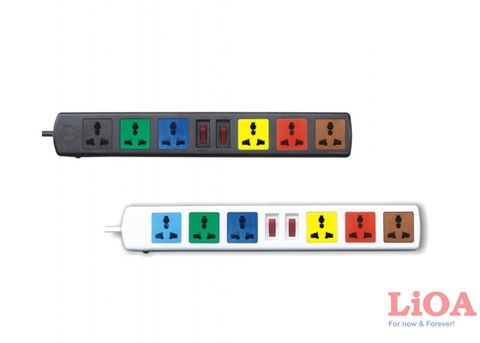 Ổ cắm đa năng LiOA 6S3, có 6 ổ cắm ba chấu, chiều dài 3m, công suất 2200W/250V 2 công tắc & có bảo vệ quá tải bằng CB
