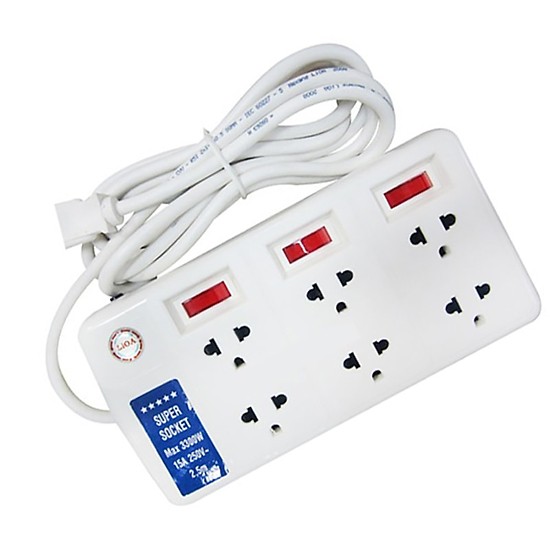 Ổ cắm 6 ổ 3 chấu super, dây dài 2.5m LiOA 6SS2.5-3