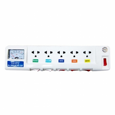 Ổ cắm điện đa năng đồng hồ A LiOA 5OFSSA2.5-2, có 5 ổ đa năng và 5 công tắc riêng biệt, chiều dài 2.5m, công suất 3000W/250V.
