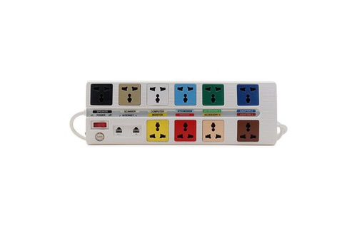 Ổ cắm kéo dài đa năng màu trắng LiOA 10 OFFICE-3W, 10 ổ cắm đa năng & 2 mạch chống sét, chiều dài 3m, có 1 công tắc & có bảo vệ quá tải bằng CB.