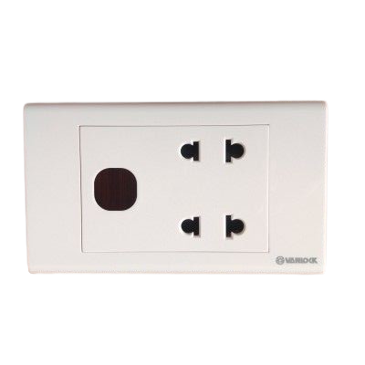 Ổ cắm đôi 2 chấu và 1 lỗ công tắc Sino S18U2X