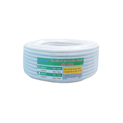 Ống ruột gà đàn hồi pvc mpe a9016 ct, màu trắng, đường kính 16mm, giá theo mét
