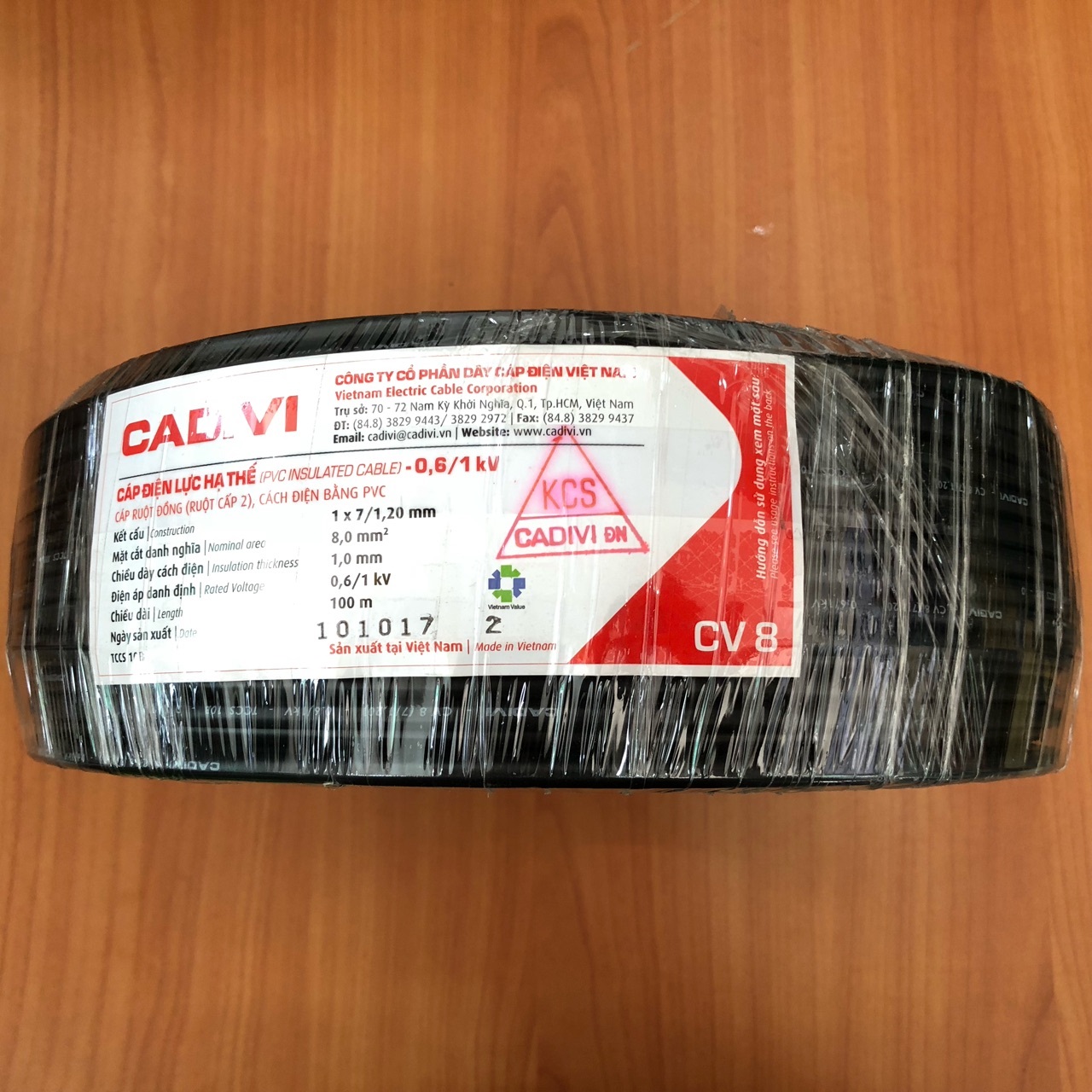 Dây điện đơn CV 8 Cadivi, màu đen, cuộn 100m
