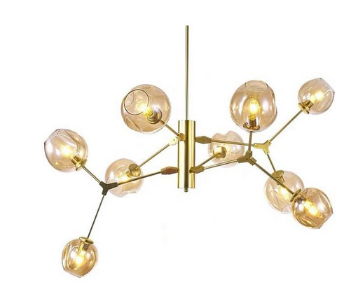 Đèn thả thiết kế 355 Decor TTK16N9 sơn vàng, bóng E27x9, chất liệu kim loại sơn vàng, chao thủy tinh, kích thước L800 X H800mm