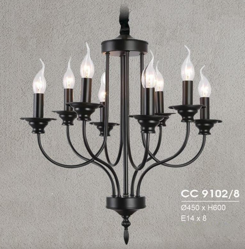 Đèn chùm pha lê nến HUFA CC 9102/8, kích thước 450 x H 600mm, bóng đuôi E14 x 8 (chưa bao gồm bóng)