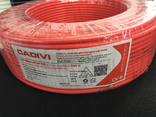Dây điện đơn CV 8 Cadivi, màu đỏ, cuộn 100m