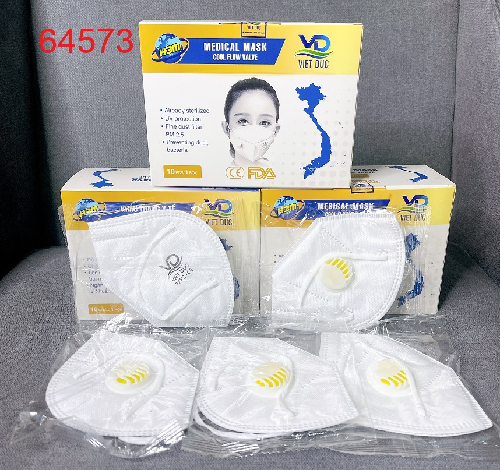 Khẩu trang N95 5 lớp Việt Đức có van lọc bụi 2.5PM, màu trắng, hộp 10 cái