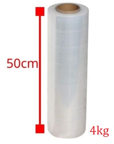 Màng PE quấn tay khổ 50cm, trọng lượng 4kg, bao gồm lõi 300g, đóng gói: 4 cuộn/ thùng