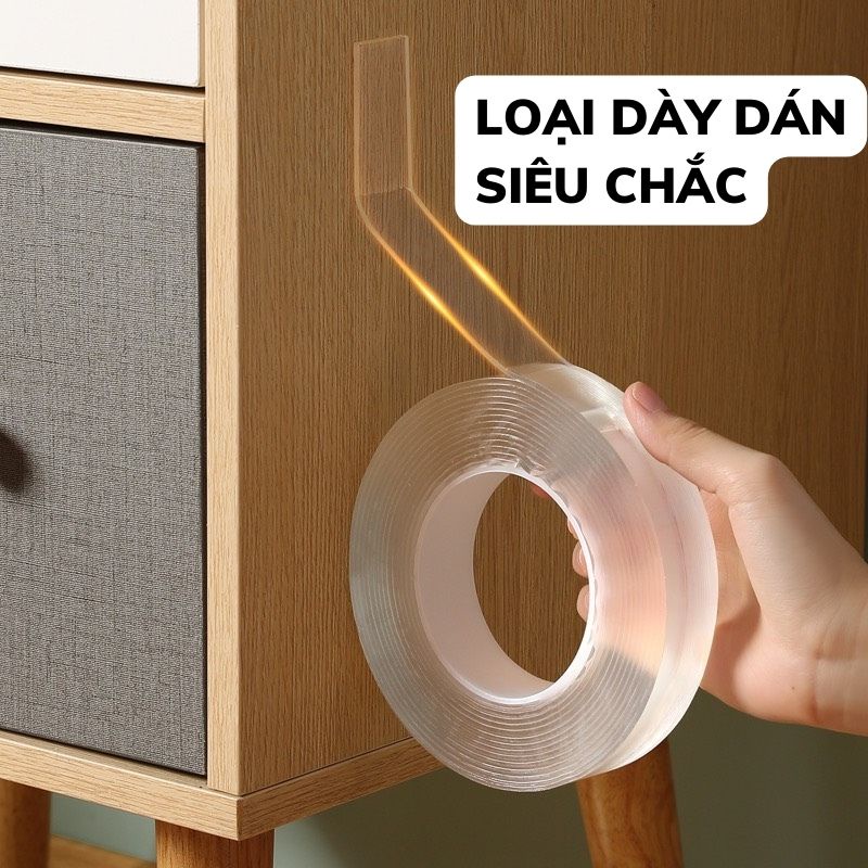Băng keo 2 mặt siêu dính màu trong suốt 3cmx2m, dày 2mm