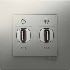 Bộ ổ cắm sạc USB đôi 2.1A Vivace Schneider KB32USB_AS, màu xám