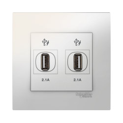 Bộ ổ cắm sạc USB đôi 2.1A Vivace Schneider KB32USB_WE, màu trắng