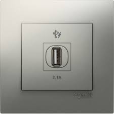 Bộ ổ cắm sạc USB đơn 2.1A Vivace Schneider KB31USB_AS, màu xám