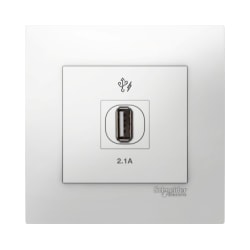 Bộ ổ cắm sạc USB đơn 2.1A Vivace Schneider KB31USB_WE, màu trắng