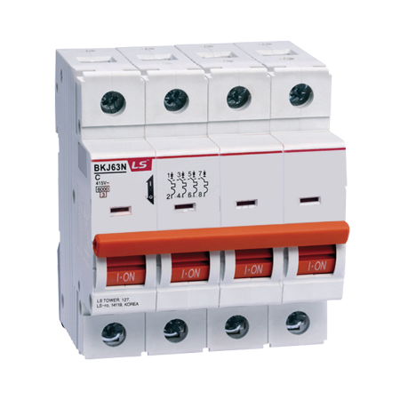 Cầu dao điện loại tép MCB LS, BKJ63N 4P 10A 6kA, gắn trên thanh ray
