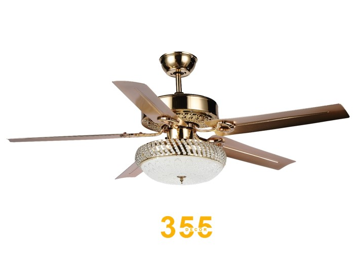 Quạt trần 35W có đèn led 22W 355 Decor QT4801, 3 chế độ ánh sáng, 5 cánh màu đồng