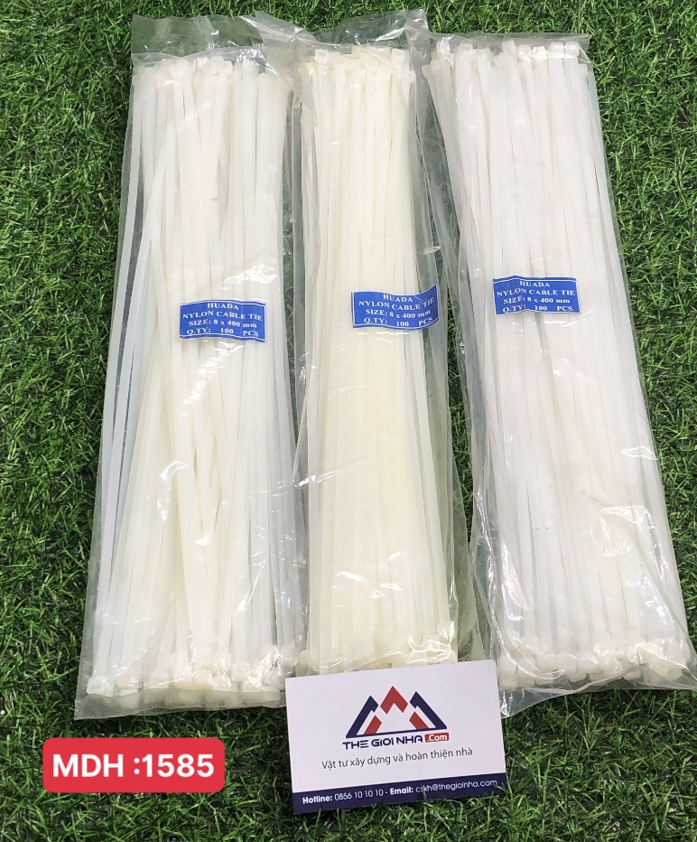 Dây rút nhựa 4 tấc 8x400mm, nhựa PA66 màu trắng, 100 sợi/gói