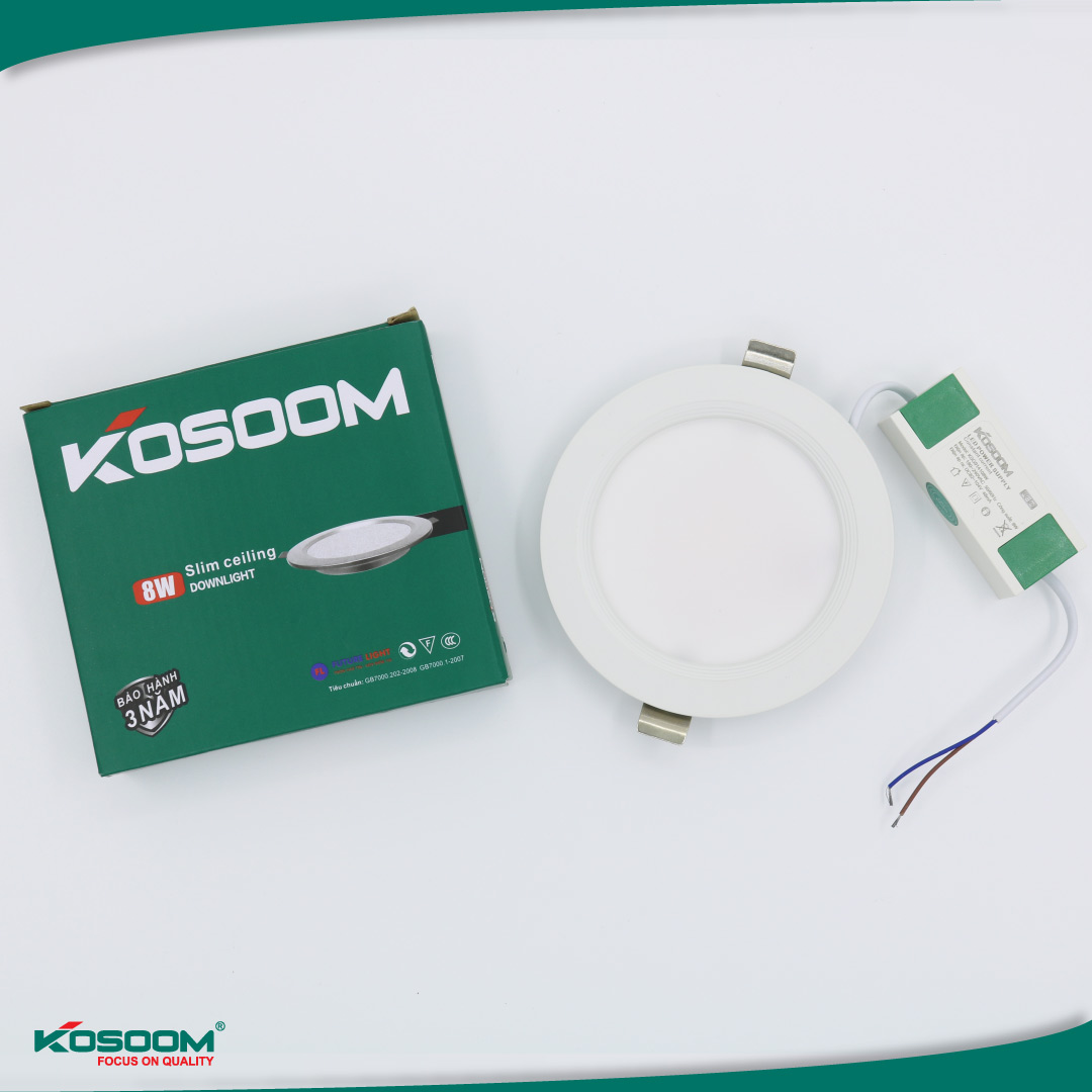 Đèn led âm trần siêu mỏng viền trắng 12W, Ø110-125, kích thước D137*H20, Kosoom DL-KS-SMT-12, ánh sáng trung tính