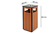 Thùng rác ngoài trời A75.C thép giả gỗ, Kích thước: 380*380*770 mm