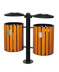 Thùng rác ngoài trời A78.B, thép giả gỗ, kích thước 900*360*1035 mm