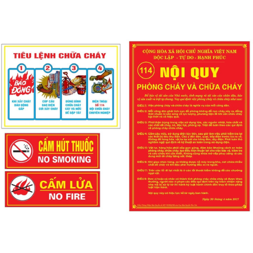 Bộ 4 bảng nội quy, tiêu lệnh, cấm lửa, cấm thuốc PCCC bằng mica, kích thước 32x44cm