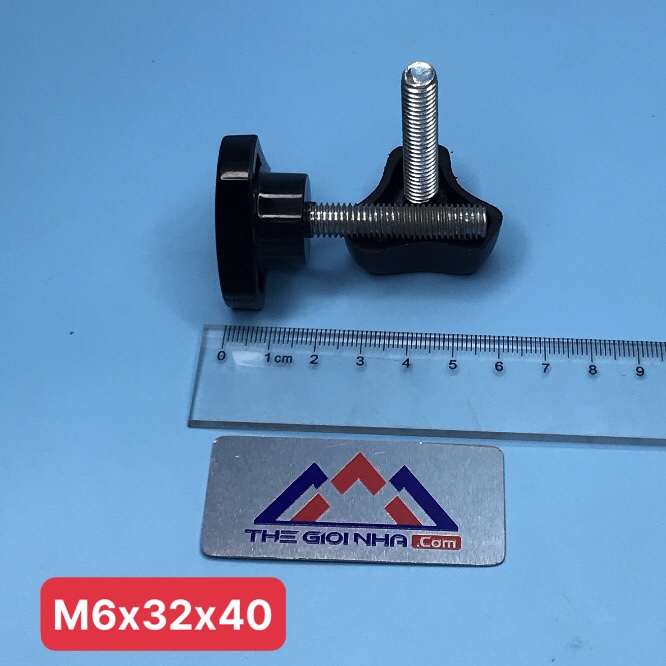 Bu lông có núm vặn nhựa M6, KT M6x32x40 (Đường kính ren M6 x Đường kính ngoài đầu hình sao 32mm x dài phần ren 40mm)