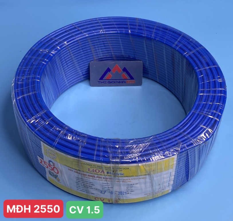 Dây điện đơn bọc nhựa PVC LIOA CV 1.5 màu xanh, cuộn 100 mét