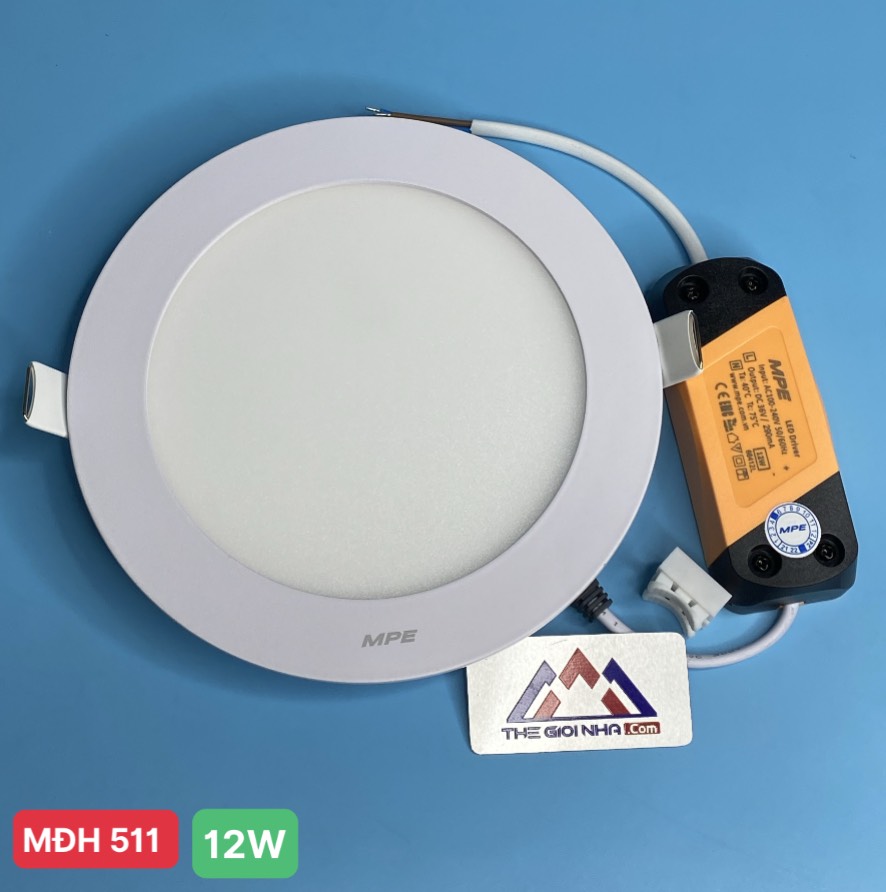 Đèn Led panel âm trần tròn 12W MPE RPL-12T ánh sáng trắng, KT Þ170x22 mm, đục lỗ Þ150 mm