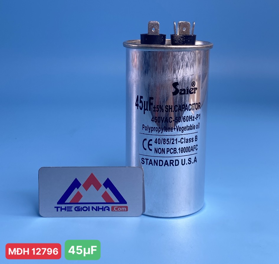 Tụ nhôm Saier CBB65 45µF dành Cho Máy Lạnh