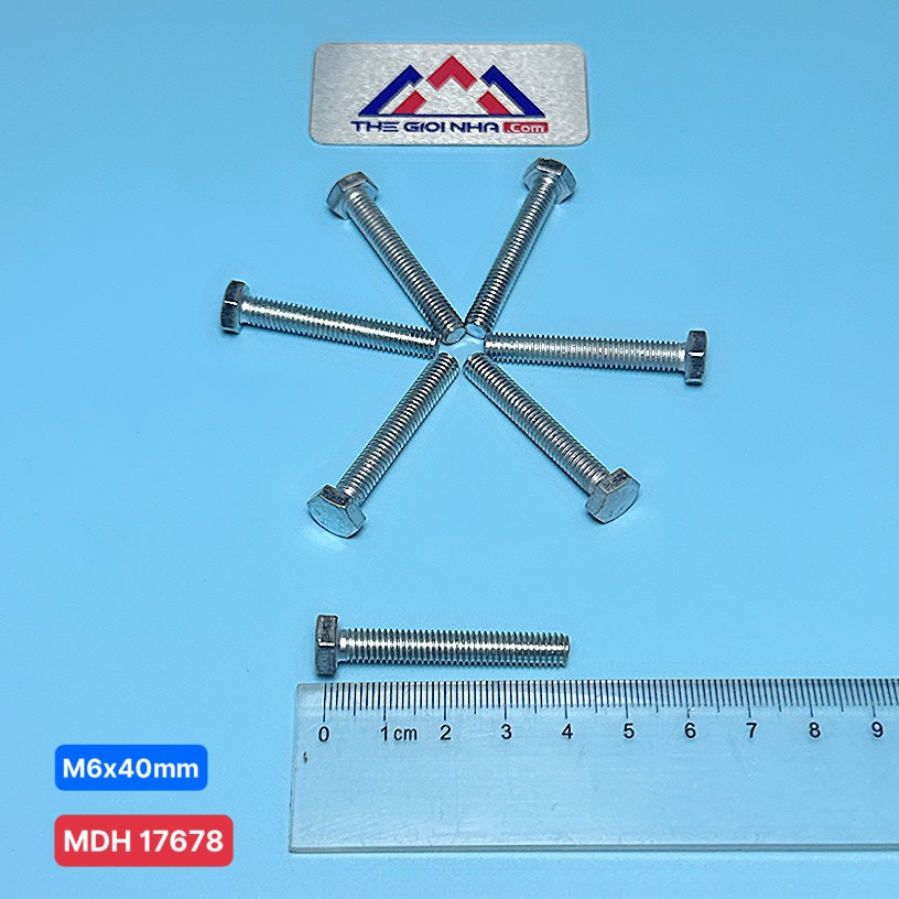 Bu lông đầu lục giác ngoài ren suốt M6, KT 6x40mm chất liệu thép mạ, đóng gói 100g