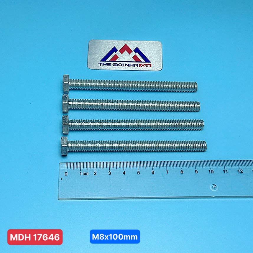 Bu lông đầu lục giác ngoài ren suốt M8, KT 8x100mm chất liệu thép mạ, đóng gói 100g
