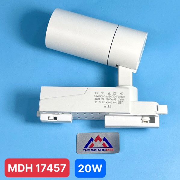 Đèn led chiếu điểm gắn thanh ray thân trắng 20W TCE CD 004, Ánh Sáng Vàng, kích thước Ø60x135mm