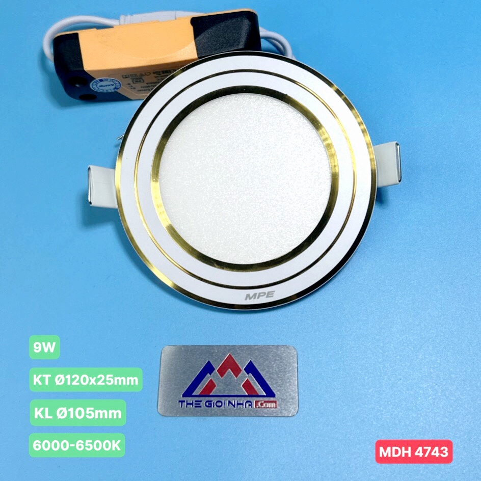 Đèn Led panel âm trần tròn, viền vàng 9W MPE RPL-9ST/G ánh sáng trắng, KT Þ120x25 mm, đục lỗ Þ105 mm