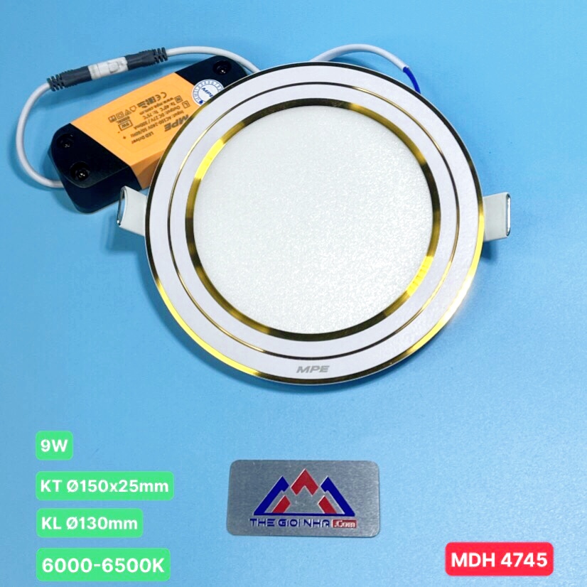 Đèn Led panel âm trần tròn, viền vàng 9W MPE RPL-9T/G ánh sáng trắng, KT Þ150x25 mm, đục lỗ Þ130 mm