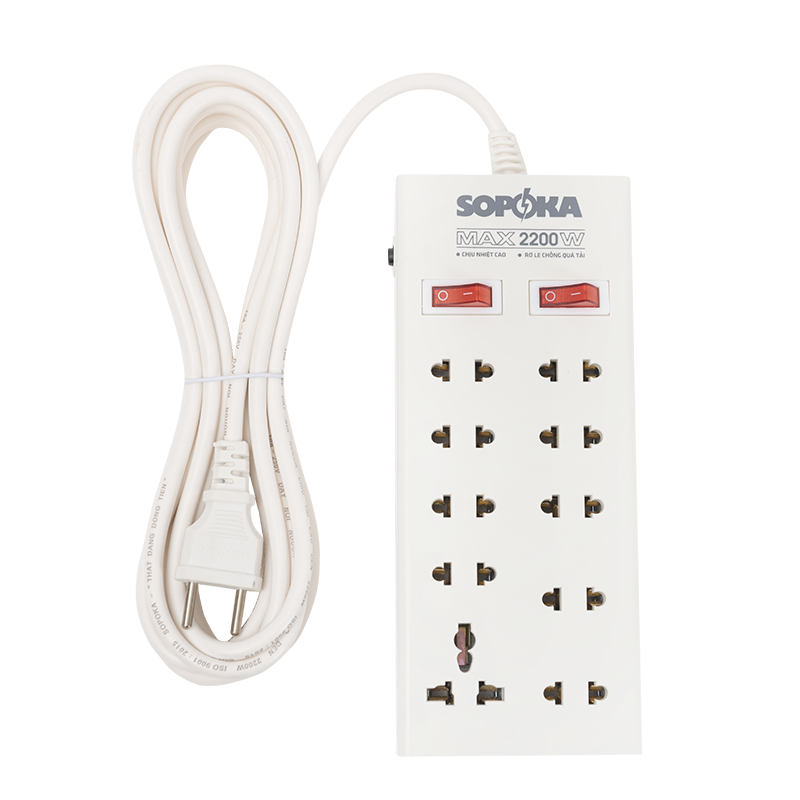 Ổ cắm 10 cửa chịu nhiệt Sopoka 10X4, dây dài 4m