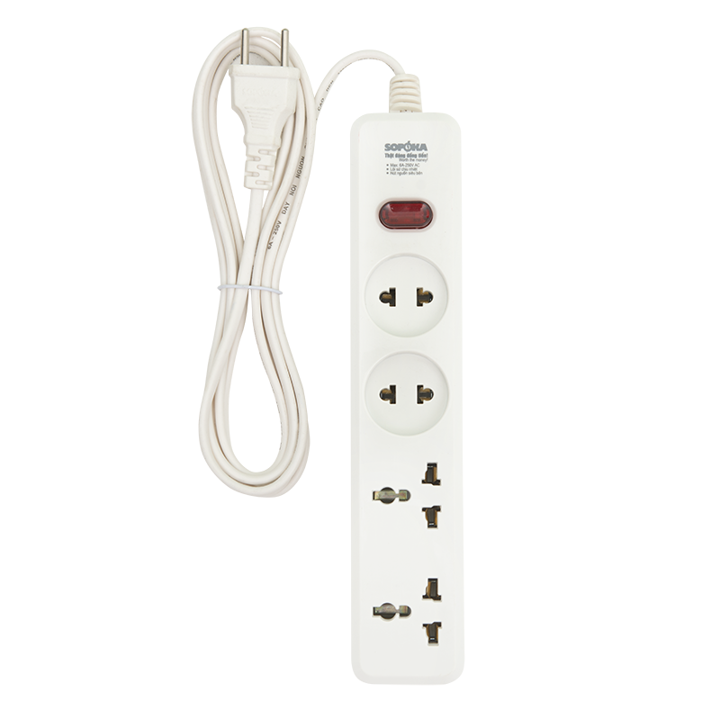 Ổ cắm lõi sứ chống cháy Sopoka 4D2-3, dây 2.5m