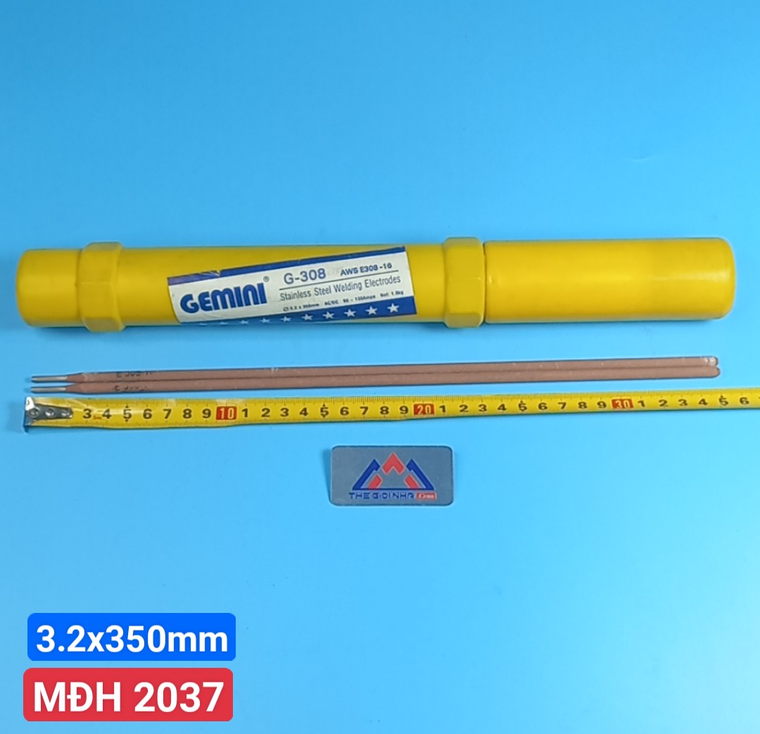Que hàn inox 3.2mm Gemini G-308, kích thước 3.2x350mm, hộp/1kg, 12 hộp/ thùng