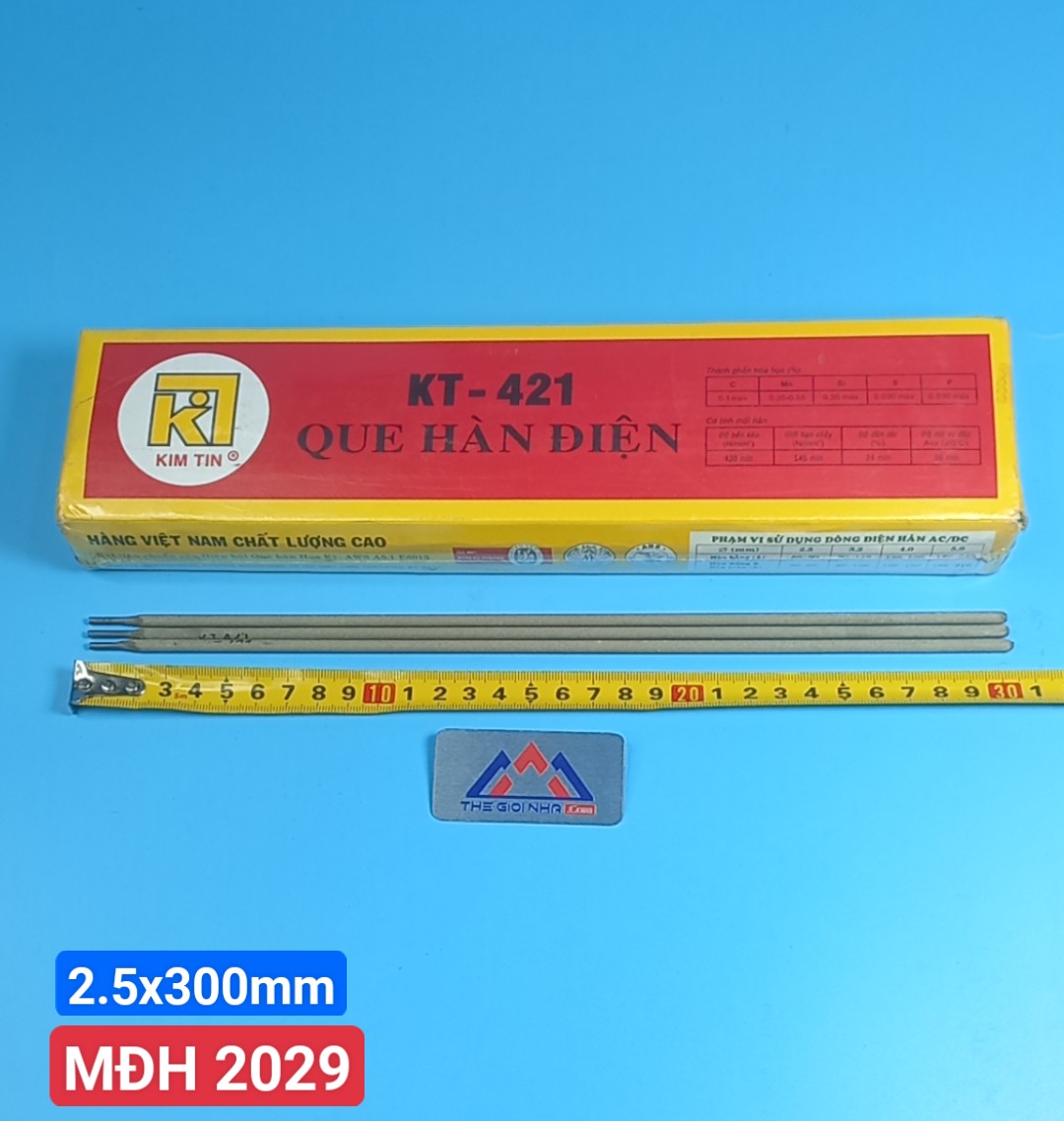 Que hàn sắt 2.5mm Kim Tín KT-421, kích thước 2.5x300mm, 1 hộp 2.5kg, (~55 que/kg)