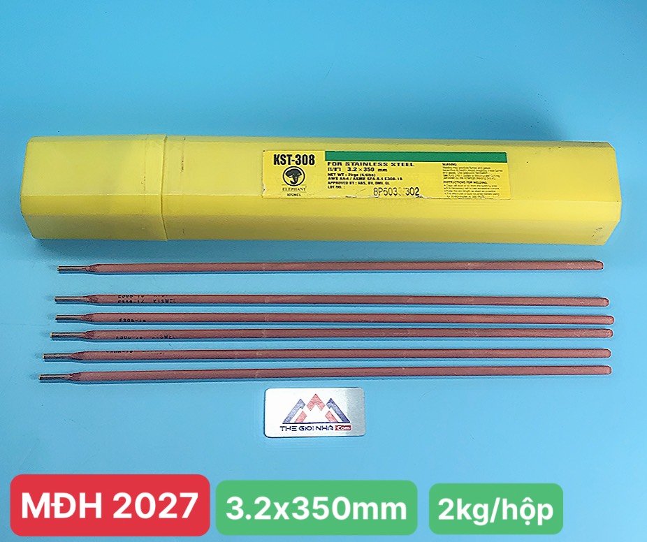 Que hàn inox 3.2mm Kiswel KST-308, kích thước 3.2x350mm, (hộp 2kg - 6 hộp/thùng)