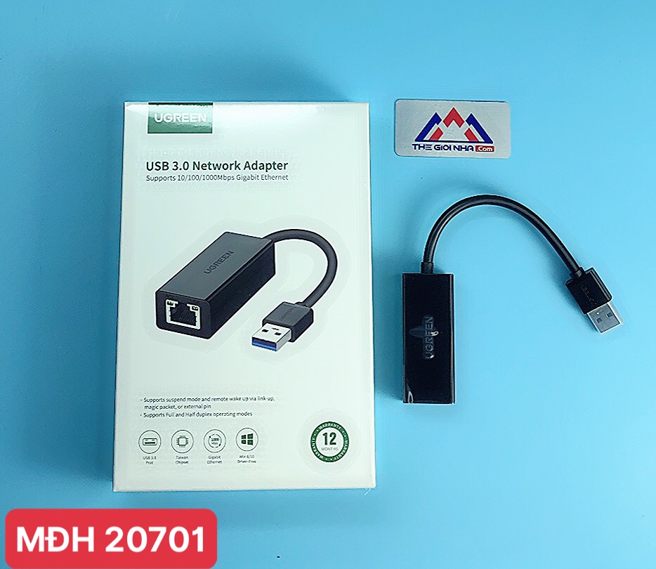 Cáp chuyển đổi USB 3.0 sang cổng LAN RJ45 tốc độ 1000Mbps vỏ nhựa CR111 20020256 15CM màu Đen
