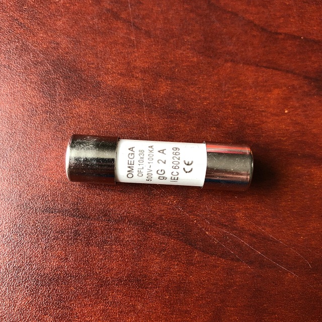 Cầu chì ống điện áp định mức 500V AC , dòng ngắn mạch 100kA Omega OFL10x38 2A