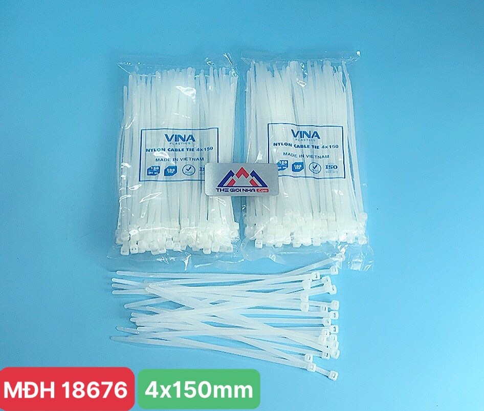 Dây rút nhựa 1.5 tấc, KT 4x150mm bản lớn, rộng 2.6mm, màu trắng, đóng gói 100 sợi/gói
