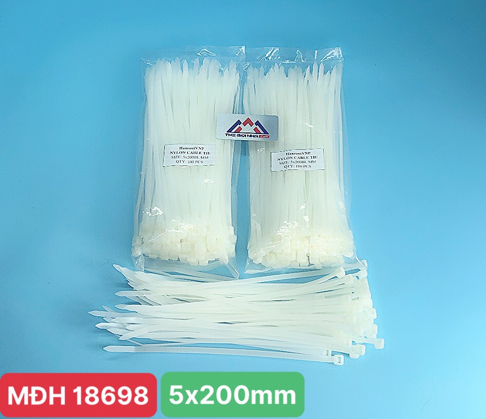 Dây rút nhựa 2 tấc, KT 5x200 bản lớn, rộng 4.8mm, đóng gói 100 sợi/ gói